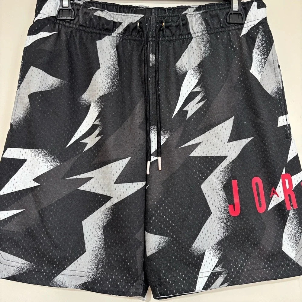 Nike Jordan Mens S Jumpman Air Tribal Printed Black Gray Pull On Mesh Shorts